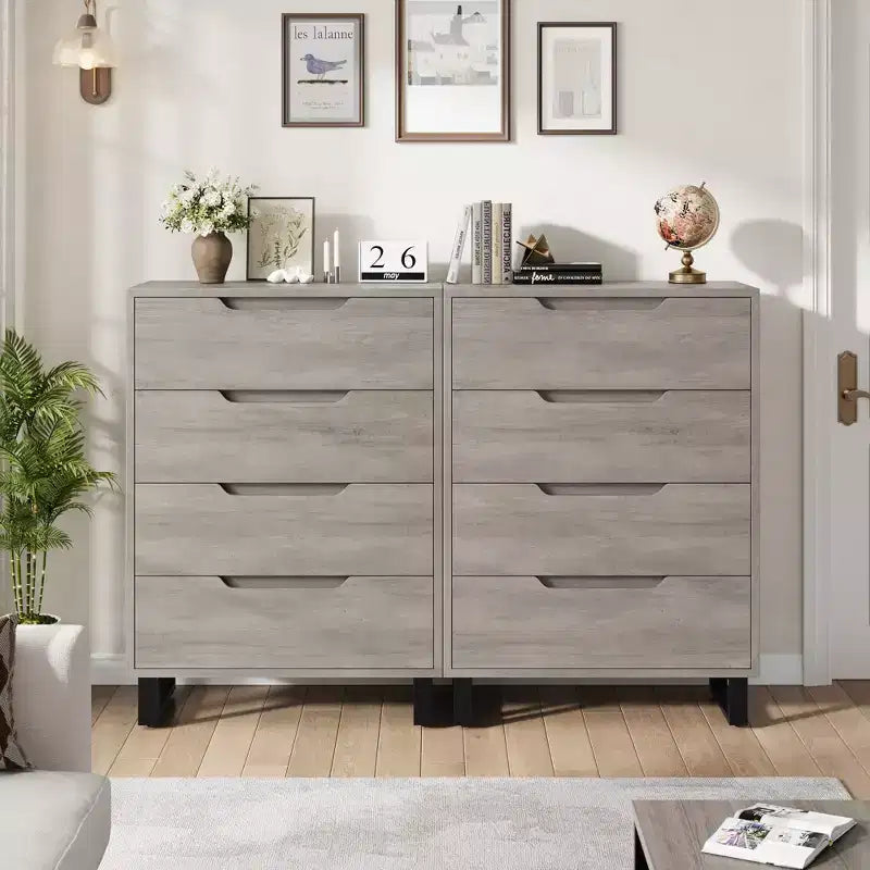 Commode haute à 4 tiroirs, Meuble de rangement vertical autoportant pour Chambre, Placard, Salon, Couloir ou Entrée