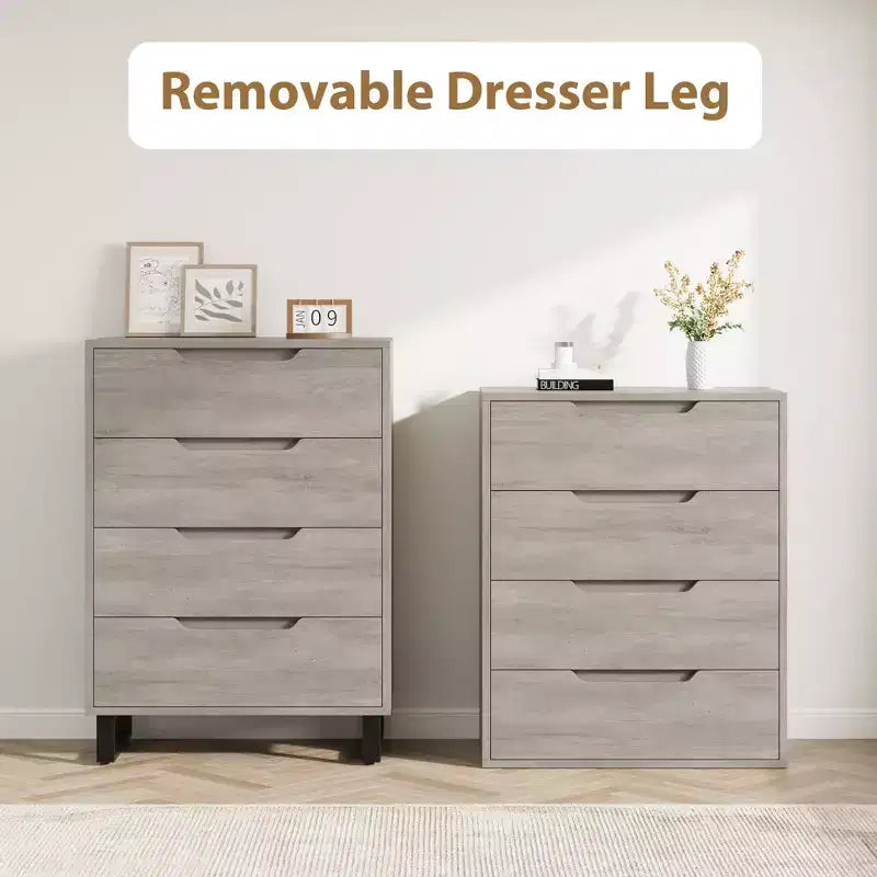 Commode haute à 4 tiroirs, Meuble de rangement vertical autoportant pour Chambre, Placard, Salon, Couloir ou Entrée
