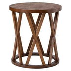 COZAYH Farmhouse End Table, Rustic Round Side Table with X-Motifs Legs, Wood Textured Top for Setting Drinks, Lamps, or Plants, Brown