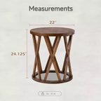COZAYH Table d'appoint de ferme, Table d'appoint ronde rustique avec pieds à motifs en X, Plateau texturé en bois pour poser boissons, lampes ou plantes, Marron