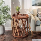 COZAYH Table d'appoint de ferme, Table d'appoint ronde rustique avec pieds à motifs en X, Plateau texturé en bois pour poser boissons, lampes ou plantes, Marron