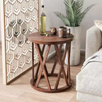 COZAYH Table d'appoint de ferme, Table d'appoint ronde rustique avec pieds à motifs en X, Plateau texturé en bois pour poser boissons, lampes ou plantes, Marron