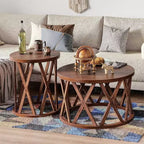 COZAYH Table d'appoint de ferme, Table d'appoint ronde rustique avec pieds à motifs en X, Plateau texturé en bois pour poser boissons, lampes ou plantes, Marron