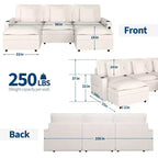 Canapés d'angle 3 places pour salon, Canapé modulable en forme de U de 274 cm en chenille avec accoudoir de rangement et pouf mobile, Station de recharge