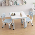 CuisinSmart Ensemble Table et 2 chaises pour enfants, de 2 à 10 ans, Ensemble table et chaises pour tout-petits réglable en hauteur, Gris bleu