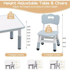 CuisinSmart Ensemble Table et 2 chaises pour enfants, de 2 à 10 ans, Ensemble table et chaises pour tout-petits réglable en hauteur, Gris bleu