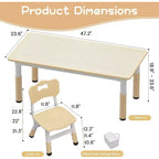 Ensemble table et 6 chaises pour enfants CuisinSmart avec boîte de rangement, ensemble table et chaises réglables en hauteur pour tout-petits, plateau de table graffiti, pieds antidérapants, couleur naturelle