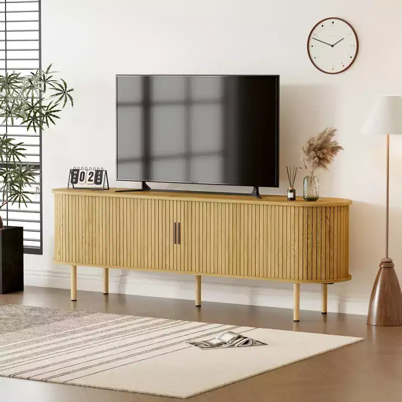 Meuble TV 70.1, console TV moderne avec compartiment de rangement et porte coulissante, meuble de divertissement pour jeux vidéo avec placard pour salon, chambre à coucher