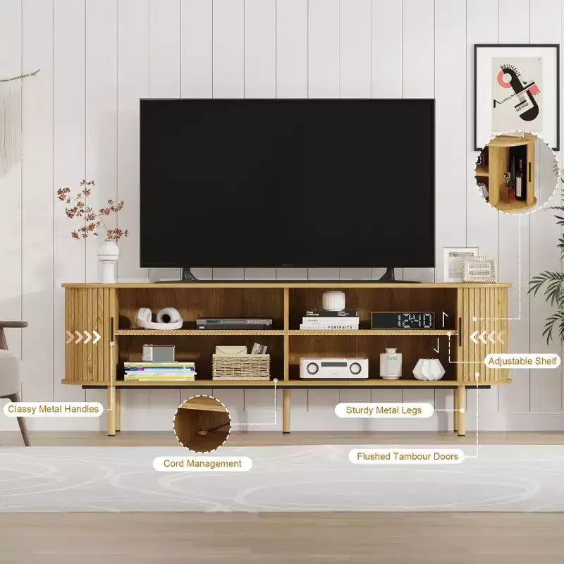 Meuble TV 70.1, console TV moderne avec compartiment de rangement et porte coulissante, meuble de divertissement pour jeux vidéo avec placard pour salon, chambre à coucher