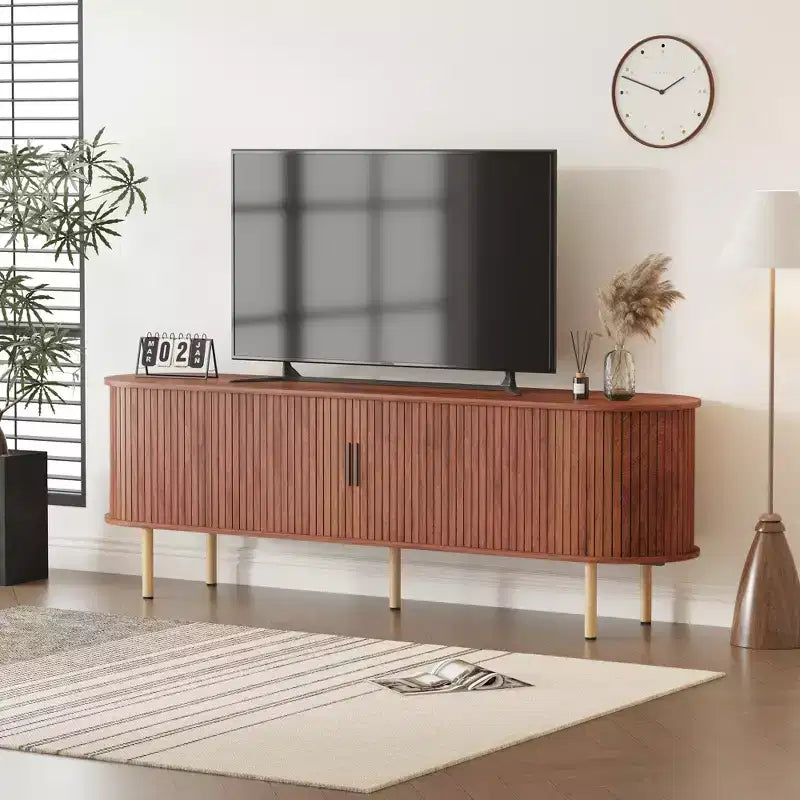 Meuble TV 70.1, console TV moderne avec compartiment de rangement et porte coulissante, meuble de divertissement pour jeux vidéo avec placard pour salon, chambre à coucher