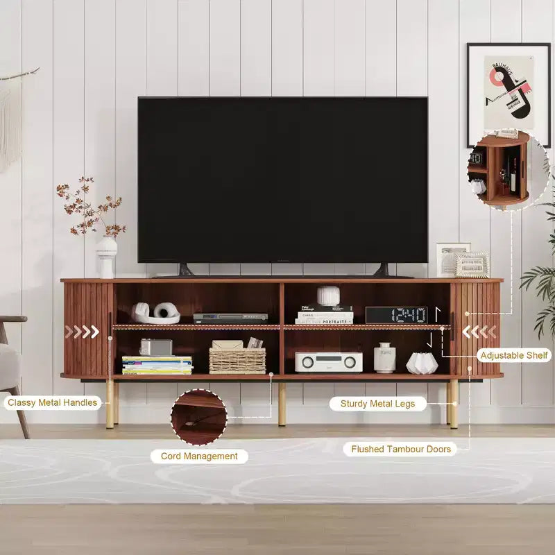 Meuble TV 70.1, console TV moderne avec compartiment de rangement et porte coulissante, meuble de divertissement pour jeux vidéo avec placard pour salon, chambre à coucher
