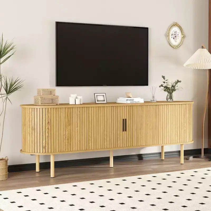 Meuble TV 70.1, console TV moderne avec compartiment de rangement et porte coulissante, meuble de divertissement pour jeux vidéo avec placard pour salon, chambre à coucher