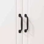 MAYEERTY Meuble de cuisine en bois blanc, armoire de rangement pour garde-manger, meuble à micro-ondes avec portes en verre encadrées et tiroir.