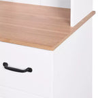 MAYEERTY Meuble de cuisine en bois blanc, armoire de rangement pour garde-manger, meuble à micro-ondes avec portes en verre encadrées et tiroir.