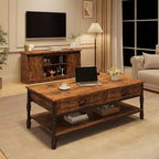 Table basse en bois de 41 pouces avec 2 tiroirs de rangement, tables de salon rectangulaires rustiques avec étagère de rangement, table centrale en bois pour salon et bureau