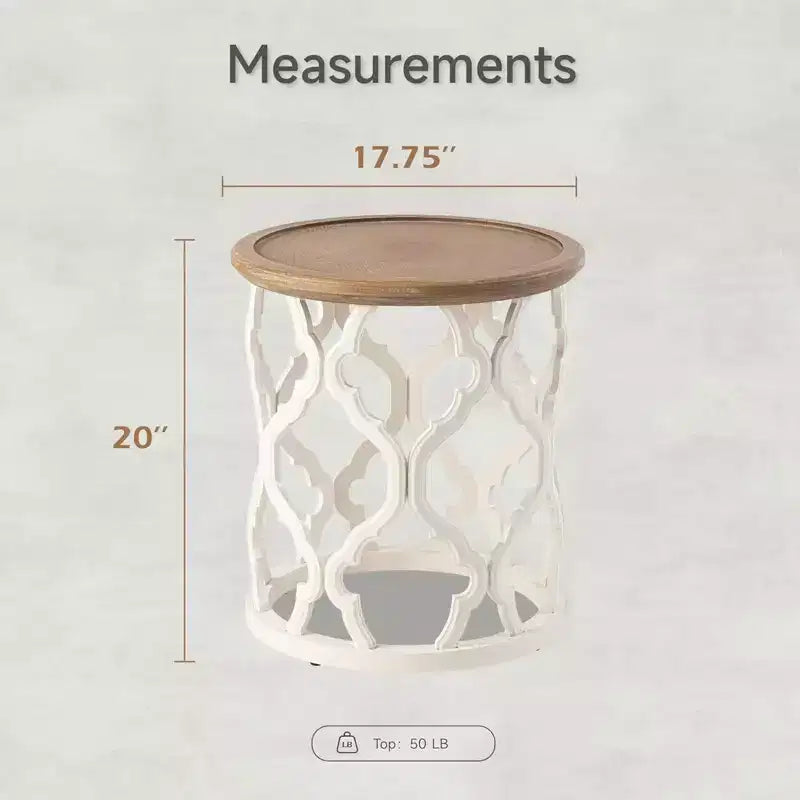 COZAYH Table d'appoint ronde rustique avec plateau en bois pour salon ou chambre à coucher, petite table de 17,75 x 20 pouces, blanche