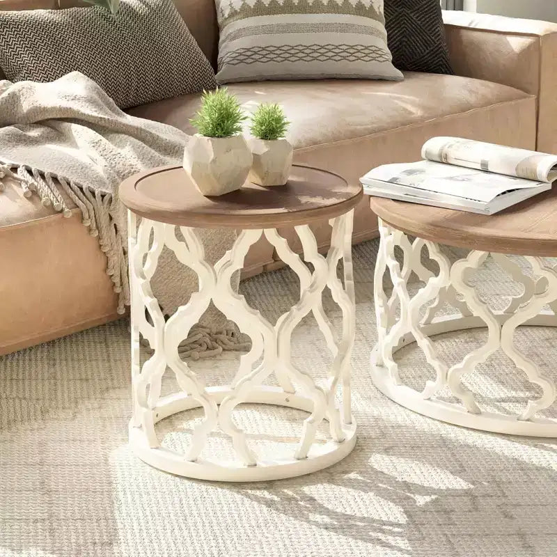 COZAYH Table d'appoint ronde rustique avec plateau en bois pour salon ou chambre à coucher, petite table de 17,75 x 20 pouces, blanche
