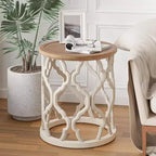 COZAYH Table d'appoint ronde rustique avec plateau en bois pour salon ou chambre à coucher, petite table de 17,75 x 20 pouces, blanche
