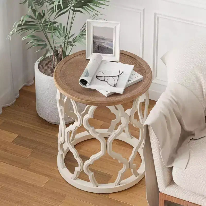 COZAYH Table d'appoint ronde rustique avec plateau en bois pour salon ou chambre à coucher, petite table de 17,75 x 20 pouces, blanche