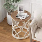 COZAYH Table d'appoint ronde rustique avec plateau en bois pour salon ou chambre à coucher, petite table de 17,75 x 20 pouces, blanche