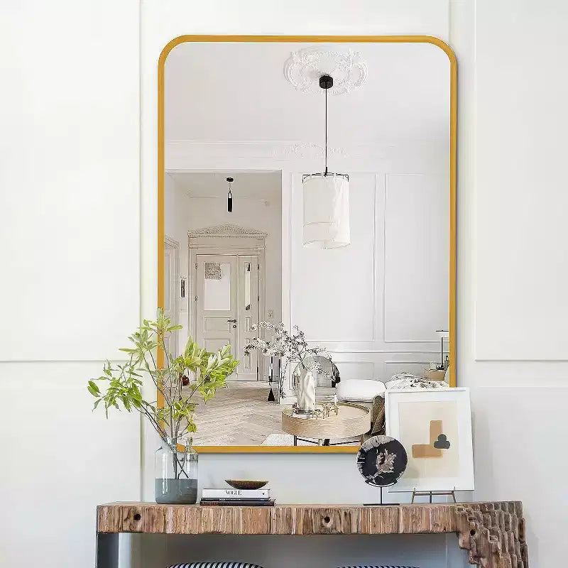 Miroir mural de salle de bain rectangulaire à cadre métallique doré – Élégant et durable