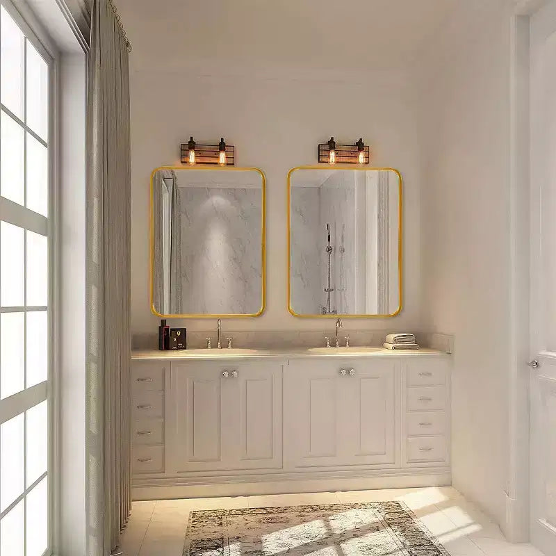Miroir mural de salle de bain rectangulaire à cadre métallique doré – Élégant et durable