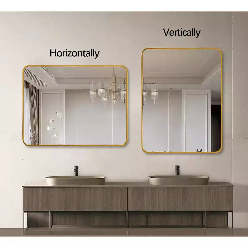 Miroir mural de salle de bain rectangulaire à cadre métallique doré – Élégant et durable