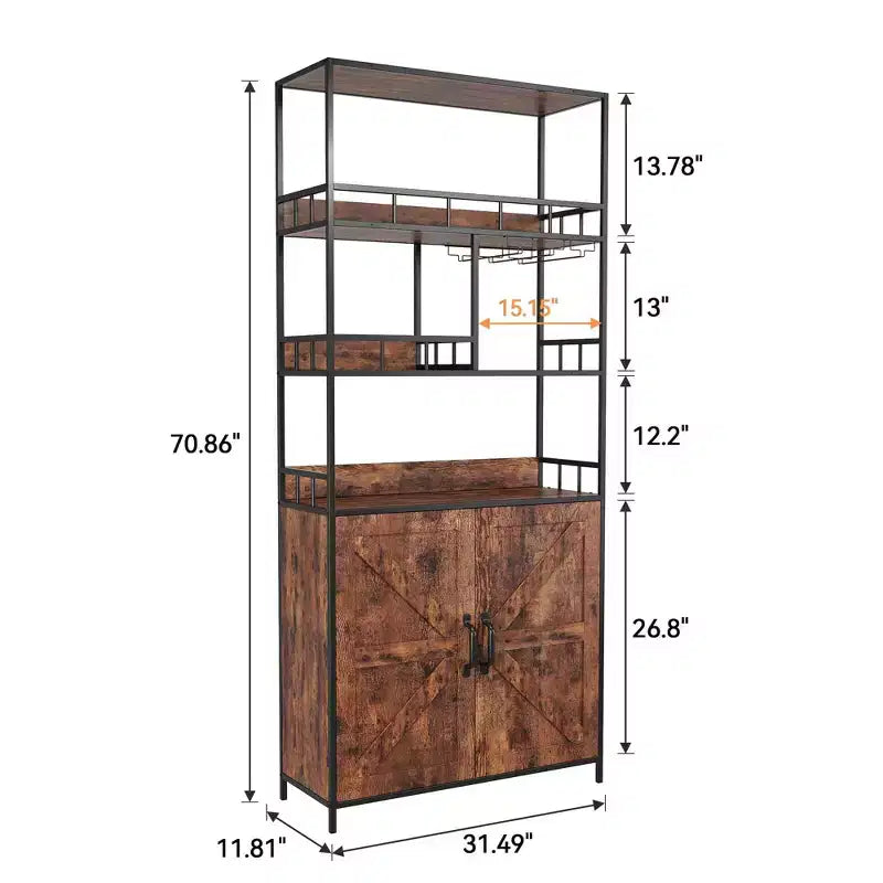 Étagère de boulanger avec rangement, armoire de cuisine autonome de style rustique avec petite huche, porte haute, comptoir épaissi, étagères de rangement pour bar à café