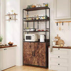 Étagère de boulanger avec rangement, armoire de cuisine autonome de style rustique avec petite huche, porte haute, comptoir épaissi, étagères de rangement pour bar à café