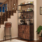 Étagère de boulanger avec rangement, armoire de cuisine autonome de style rustique avec petite huche, porte haute, comptoir épaissi, étagères de rangement pour bar à café