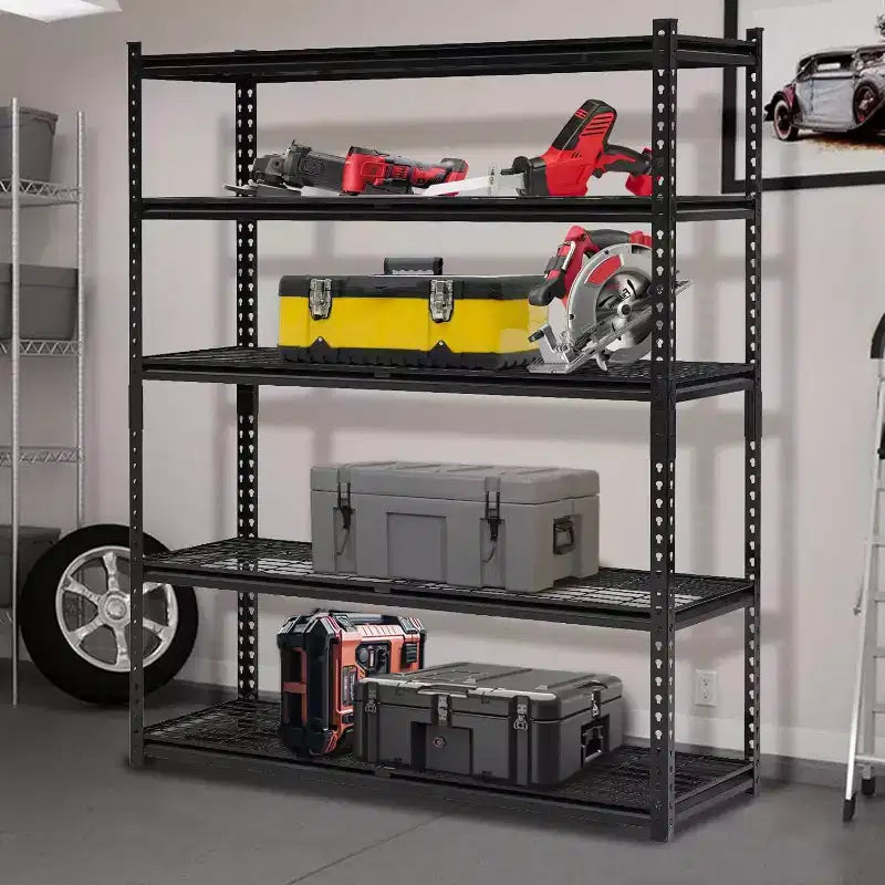 GustoWave Étagère de garage robuste à 5 niveaux, rangement de garage avec étagères réglables pour garde-manger de cuisine, sous-sol, noire