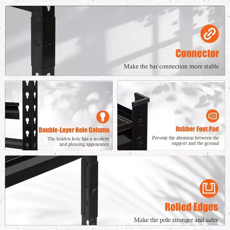 GustoWave Étagère de garage robuste à 5 niveaux, rangement de garage avec étagères réglables pour garde-manger de cuisine, sous-sol, noire