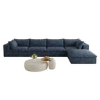 GDFStudio Jocelyn Canapé d'angle en velours côtelé 4 places avec rembourrage en plumes et pouf ottoman