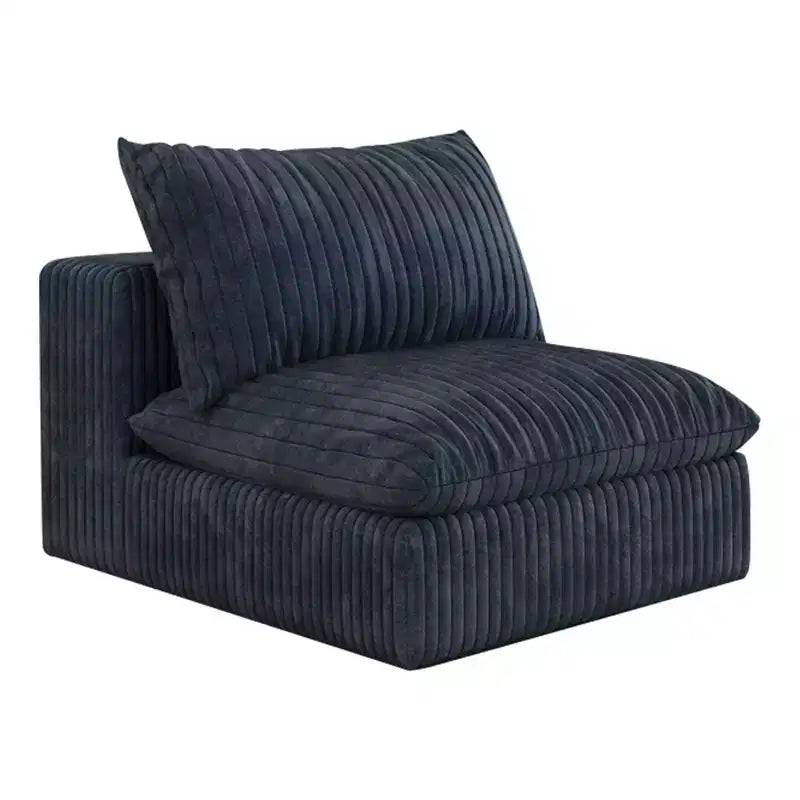 GDFStudio Jocelyn Canapé d'angle en velours côtelé 4 places avec rembourrage en plumes et pouf ottoman