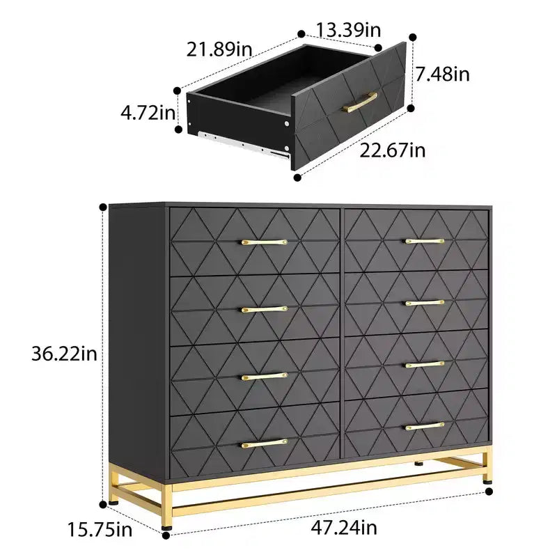 Commode à 8 tiroirs pour chambre et placard, chiffonnier moderne de 92 cm de haut avec glissières à fermeture douce et kit anti-basculement, organisateur peu encombrant