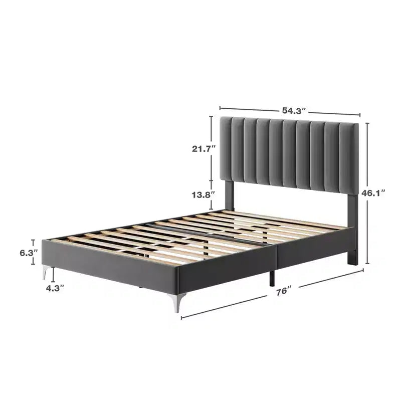 CuisinSmart Cadre de lit, Cadre de lit plateforme rembourré avec tête de lit réglable, Aucun sommier tapissier requis, Facile à monter, Capacité de poids de 1200 livres