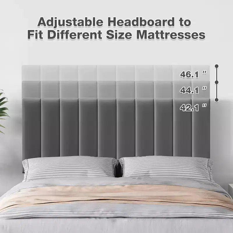CuisinSmart Cadre de lit, Cadre de lit plateforme rembourré avec tête de lit réglable, Aucun sommier tapissier requis, Facile à monter, Capacité de poids de 1200 livres