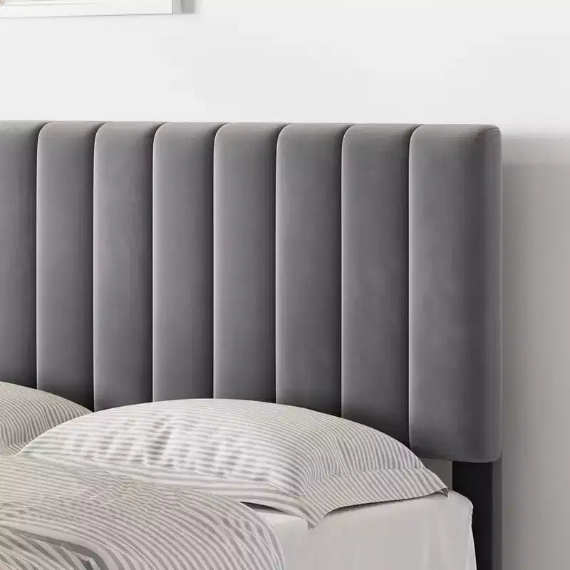 CuisinSmart Cadre de lit, Cadre de lit plateforme rembourré avec tête de lit réglable, Aucun sommier tapissier requis, Facile à monter, Capacité de poids de 1200 livres