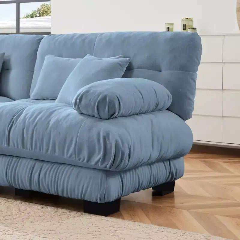 Canapé 2 places Cloud pour salon, canapé 2 places en chenille avec 2 coussins lombaires et 2 coussins décoratifs, chenille café clair