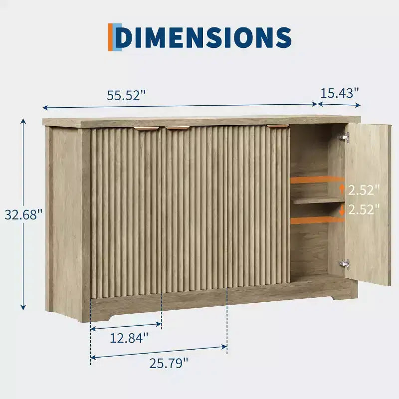 Buffet encastré Gustowave avec rangement, 4 portes et étagères réglables