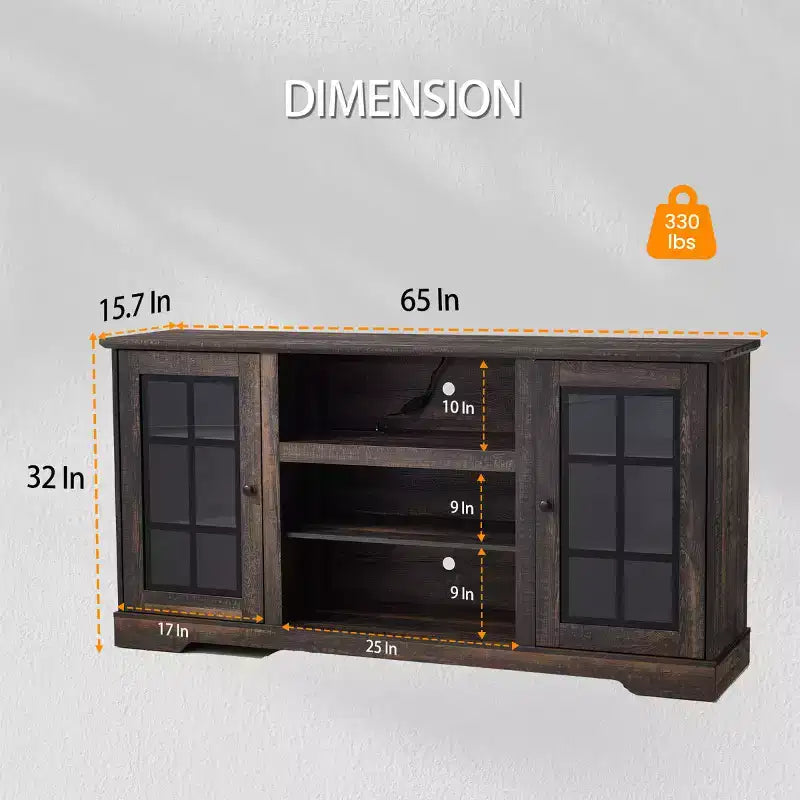Meuble TV EROMMY avec porte en verre trempé pour téléviseurs jusqu'à 65 pouces