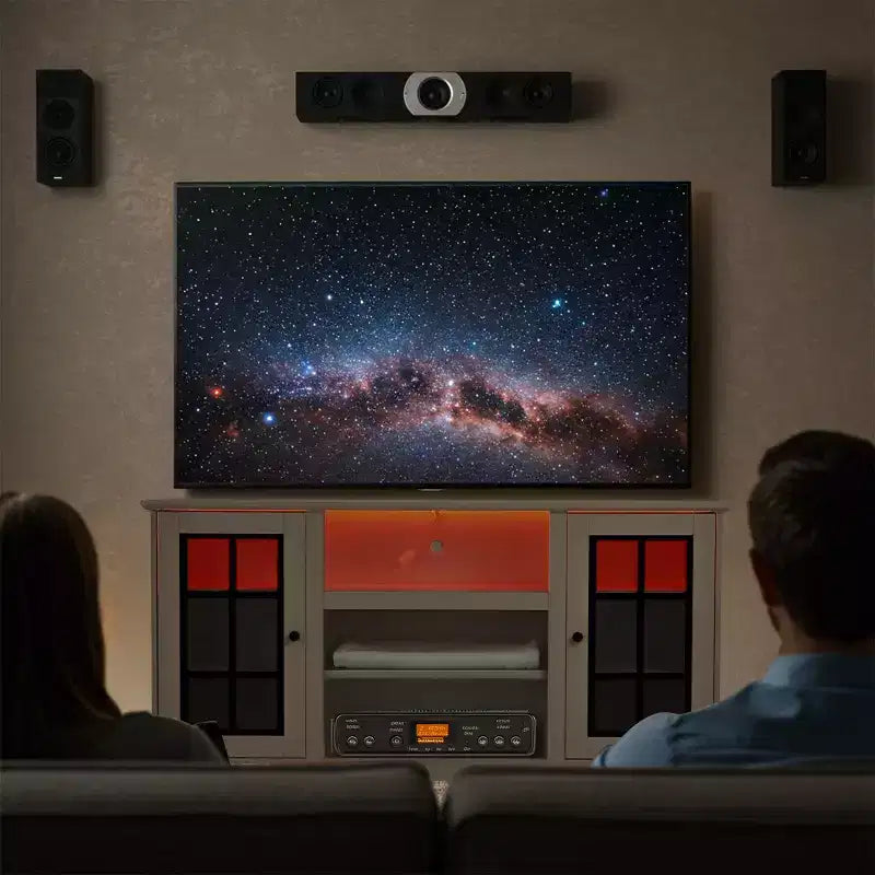 Meuble TV EROMMY avec porte en verre trempé pour téléviseurs jusqu'à 65 pouces