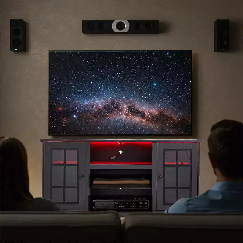 Meuble TV EROMMY avec porte en verre trempé pour téléviseurs jusqu'à 65 pouces