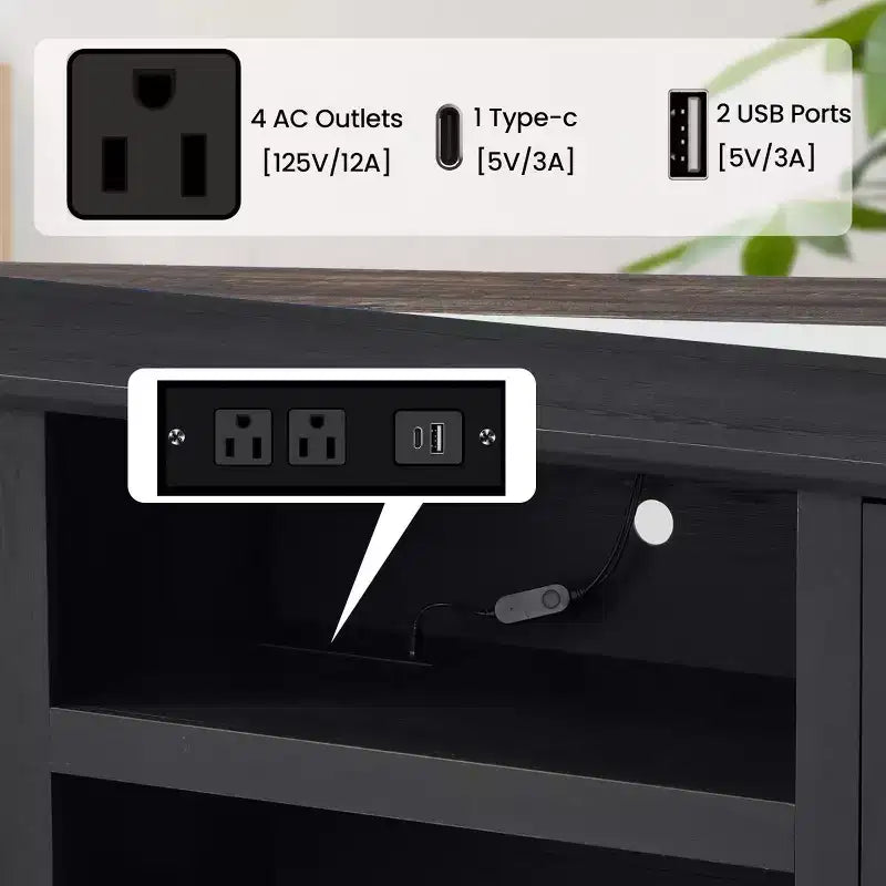 Meuble TV EROMMY avec porte en verre trempé pour téléviseurs jusqu'à 65 pouces
