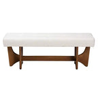 Banc Baxton Studio Theo, style mi-siècle moderne, rembourré en tissu beige grisâtre, finition noyer