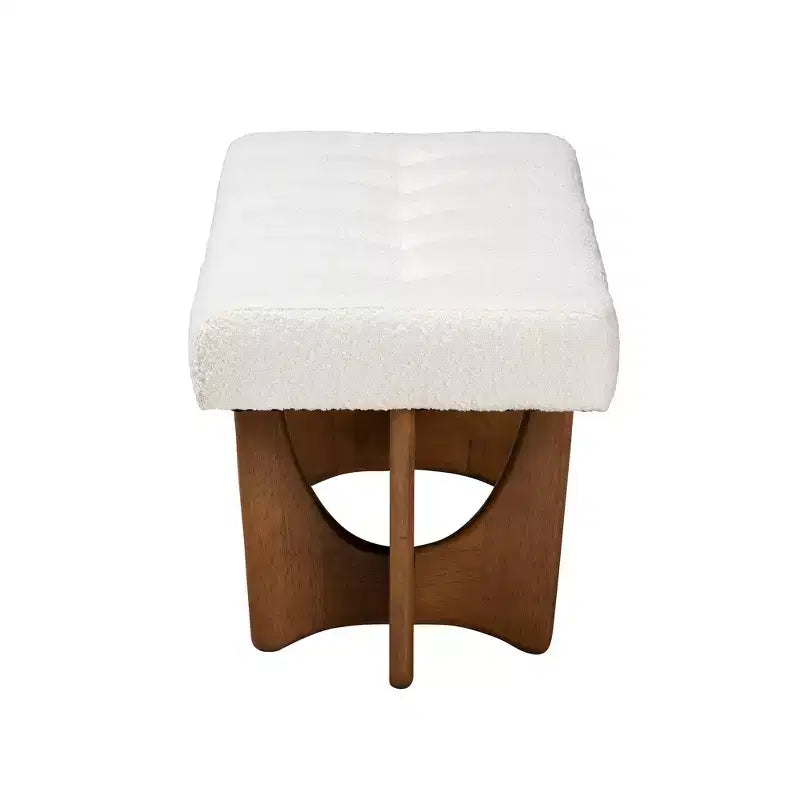 Banc Baxton Studio Theo, style mi-siècle moderne, rembourré en tissu beige grisâtre, finition noyer