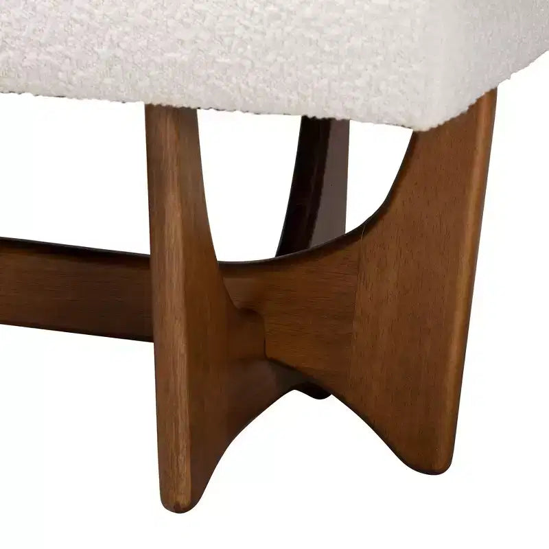 Banc Baxton Studio Theo, style mi-siècle moderne, rembourré en tissu beige grisâtre, finition noyer