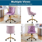 VINGLI Chaise de bureau sans accoudoirs avec base/roues dorées, chaise de coiffeuse/maquillage avec dossier pour chambre à coucher, chaise à roulettes pivotante pour salon de manucure