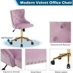 VINGLI Chaise de bureau sans accoudoirs avec base/roues dorées, chaise de coiffeuse/maquillage avec dossier pour chambre à coucher, chaise à roulettes pivotante pour salon de manucure