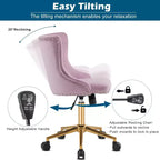 VINGLI Chaise de bureau sans accoudoirs avec base/roues dorées, chaise de coiffeuse/maquillage avec dossier pour chambre à coucher, chaise à roulettes pivotante pour salon de manucure